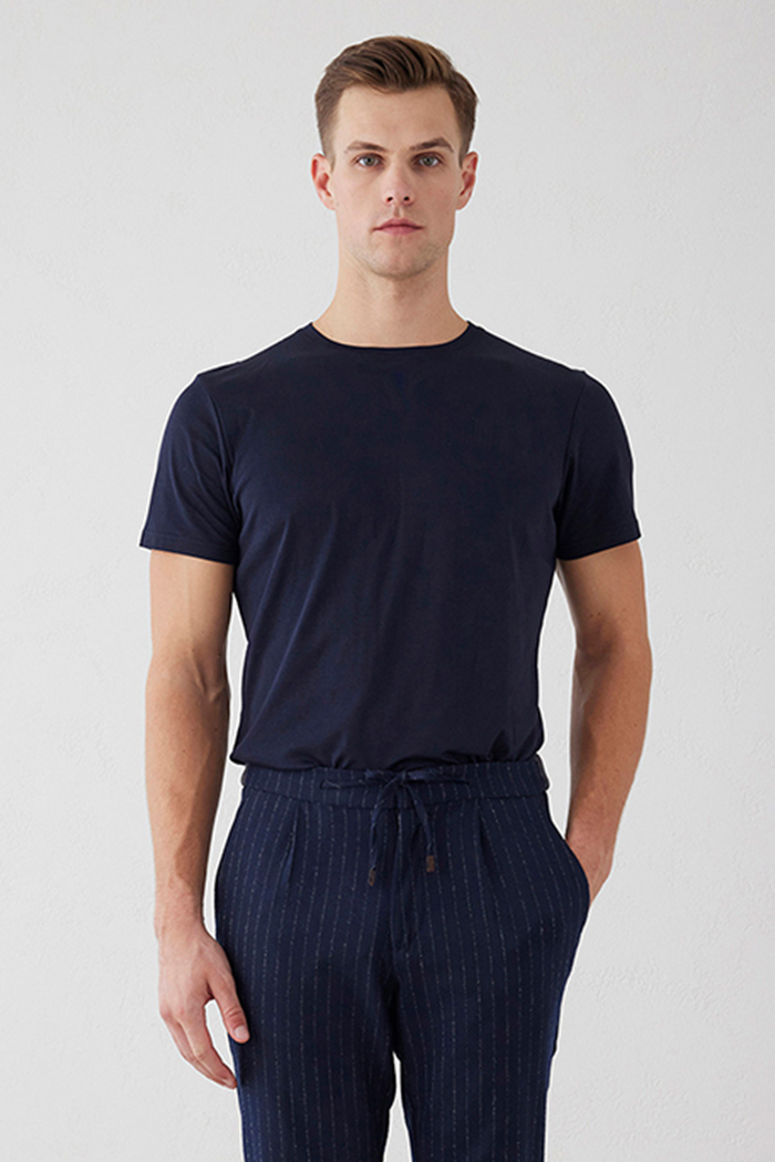 Lacivert Renk Çizgili Chino Pantolon