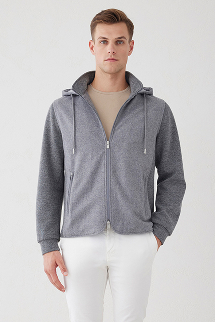 Gri Renk Yünlü Mont