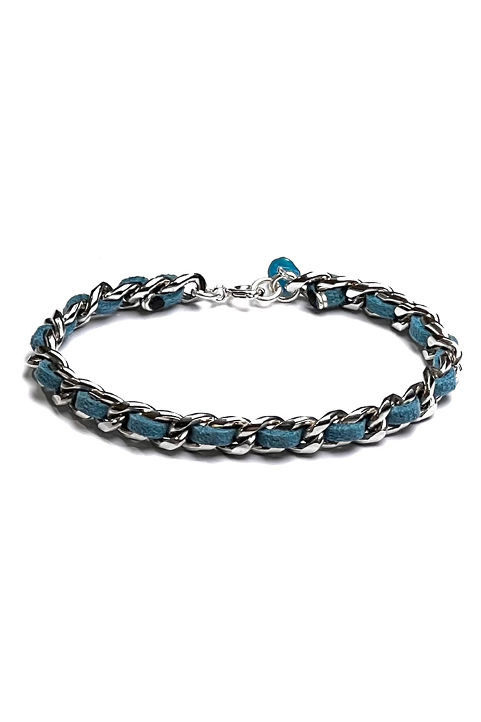 Chaileather Blue - Zincir & Deri Bileklik