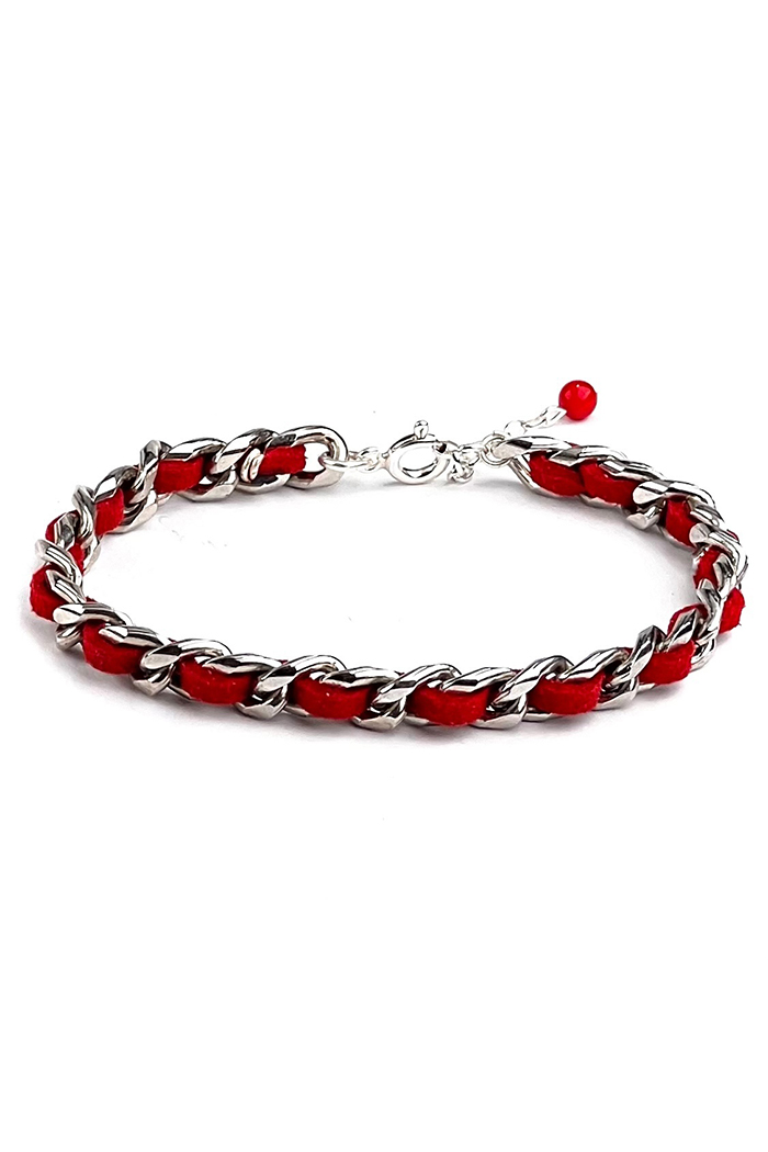 Chaileather Red - Zincir & Deri Bileklik