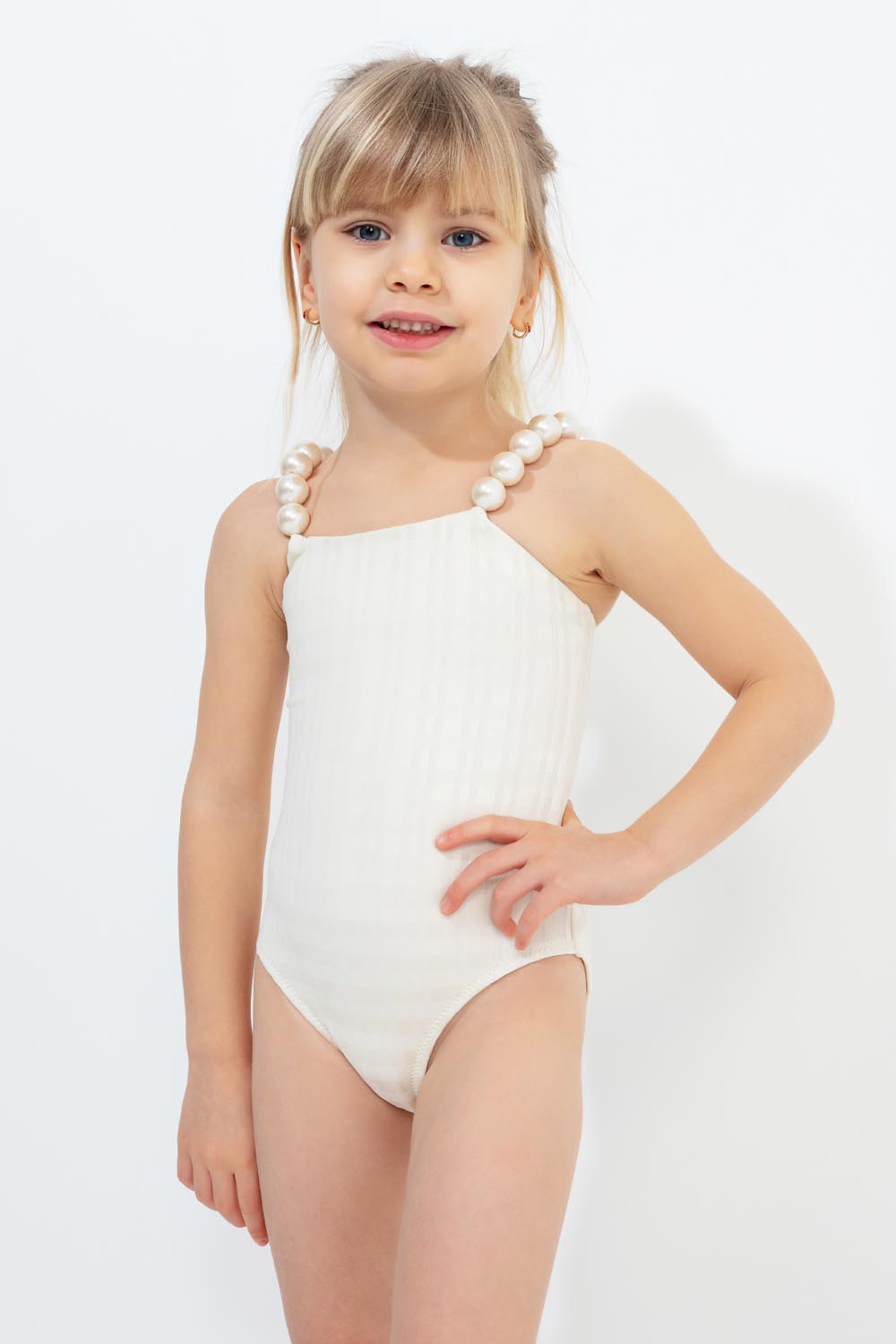 İnci Aksesuarlı Perla Beyaz Çocuk Mayosu