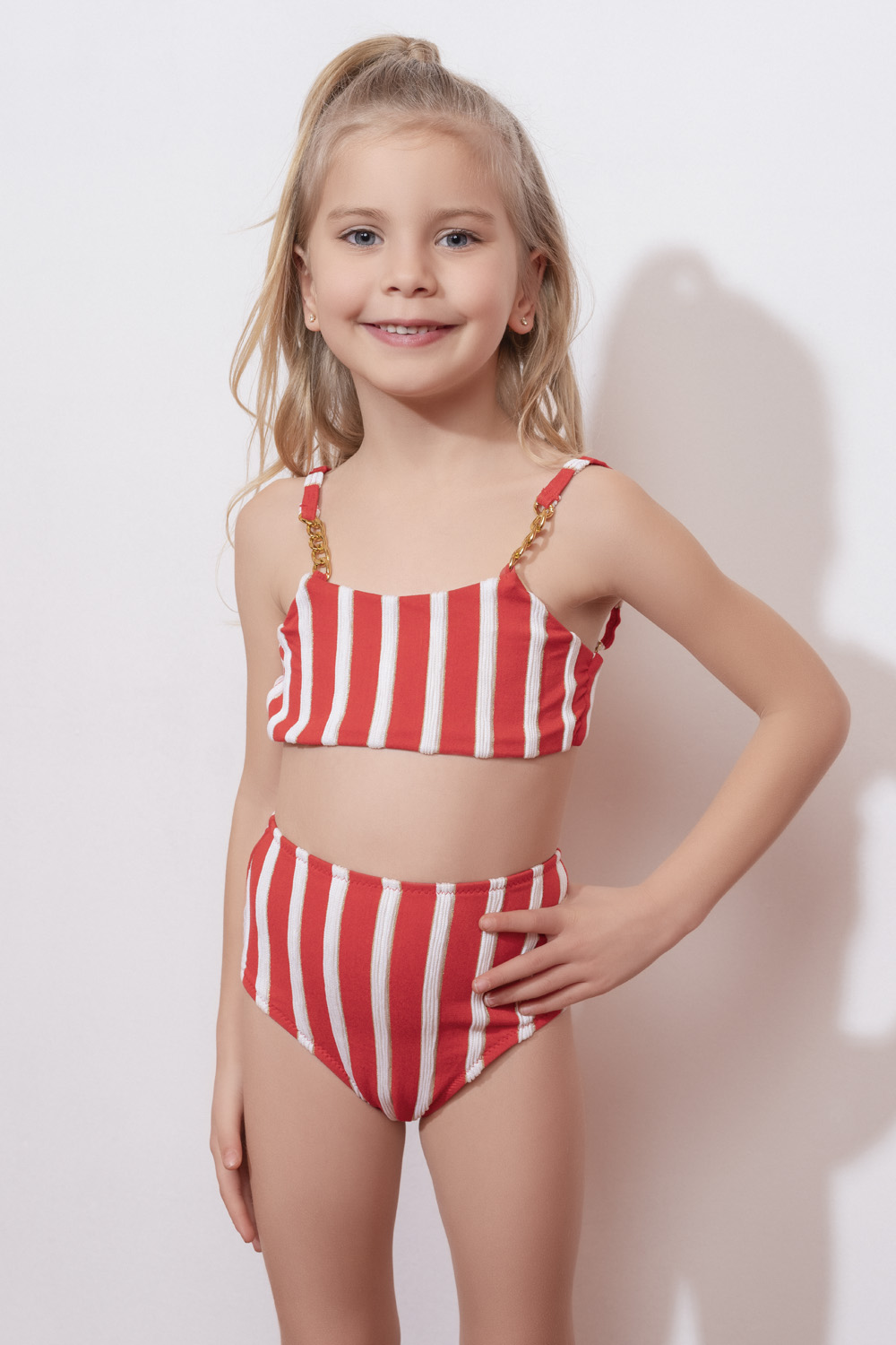 Maria Kırmızı Çizgili Çocuk Bikini