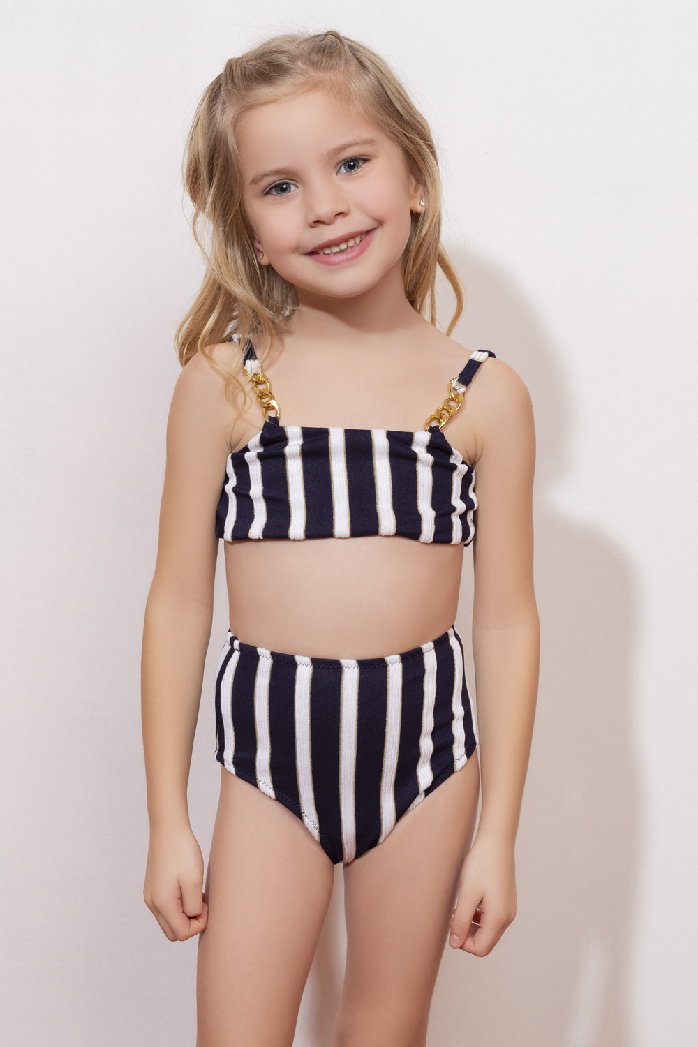 Maria Lacivert Çizgili Çocuk Bikini