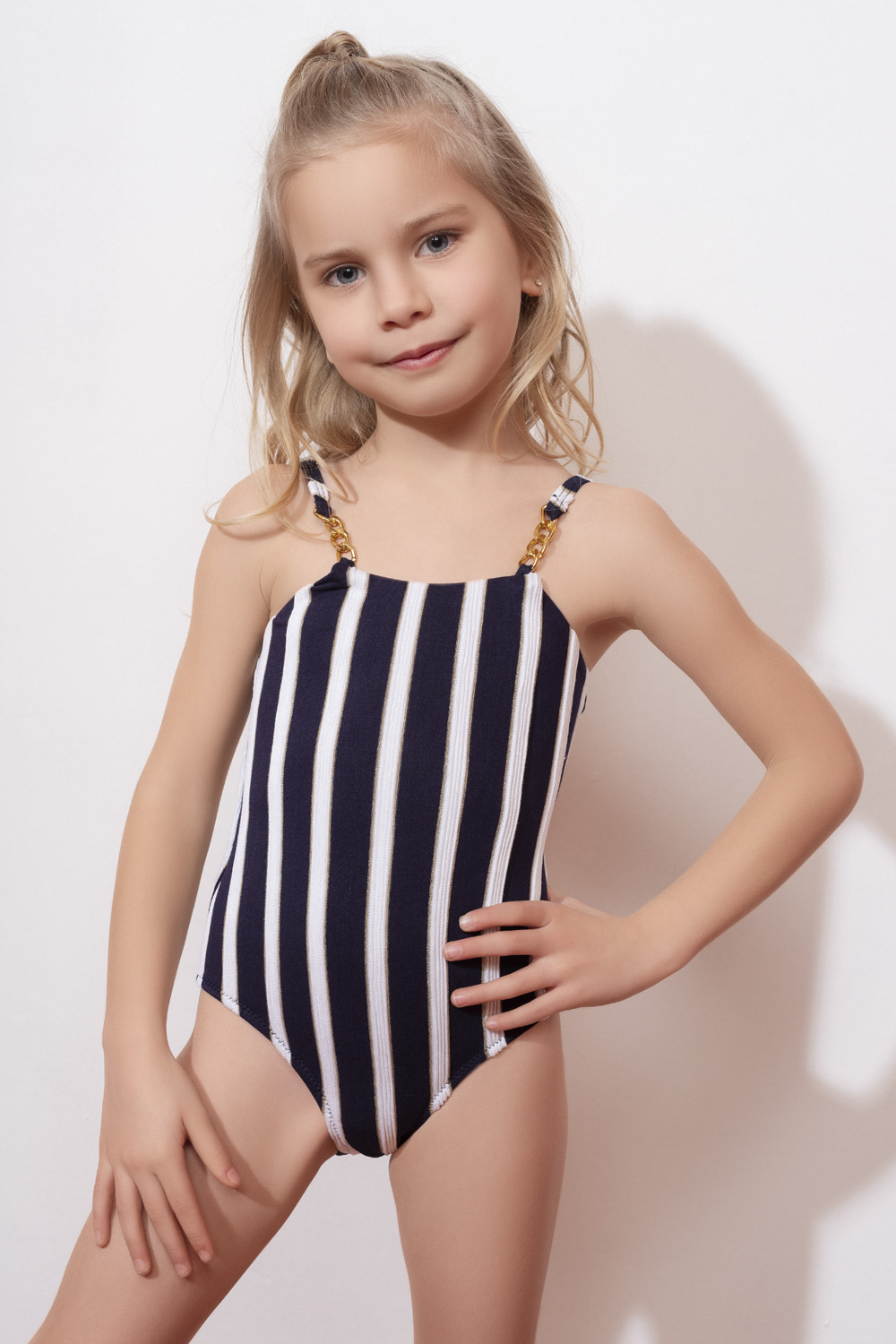 Maria Lacivert Çizgili Çocuk Mayosu