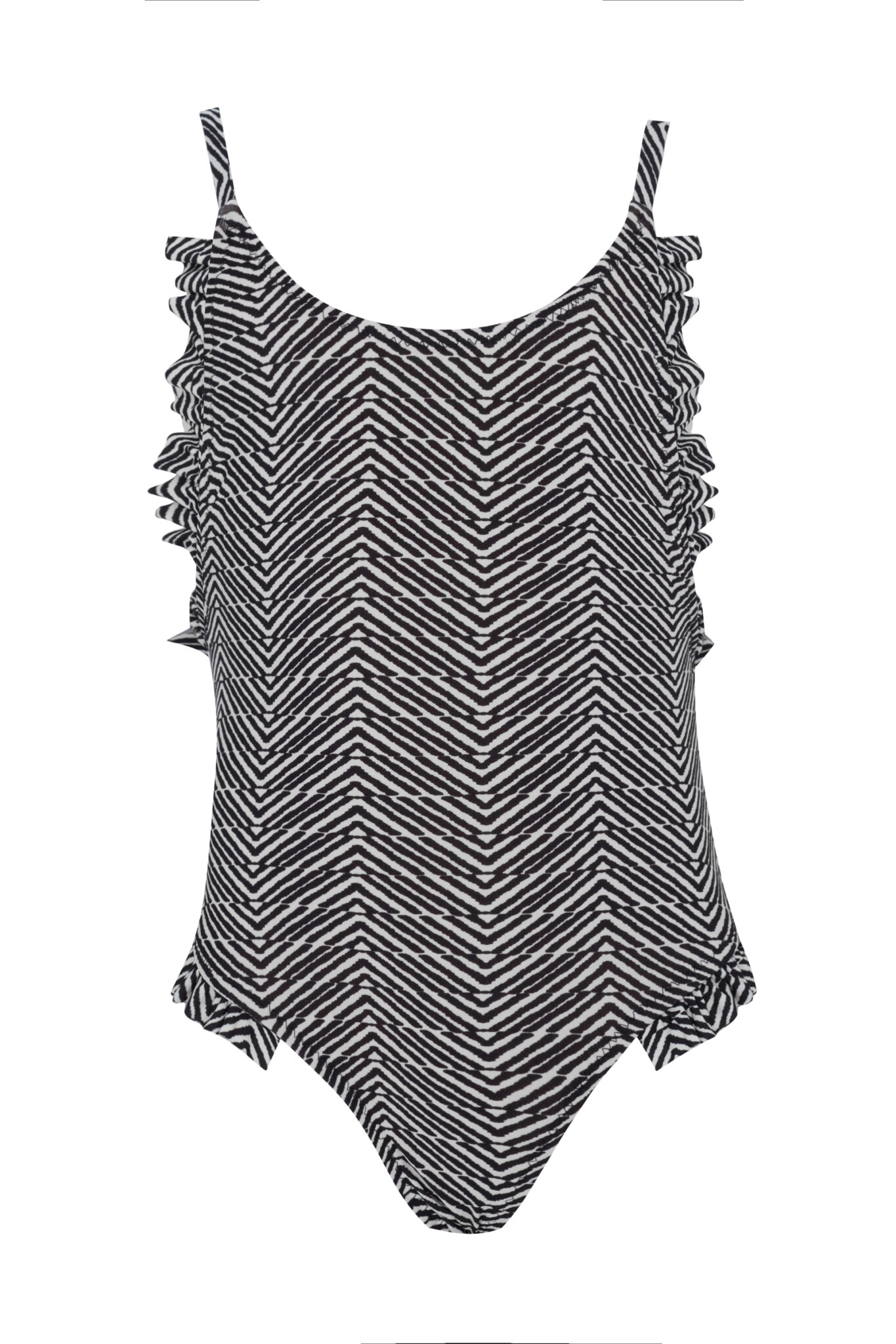 Mona Zebra Desenli Fırfır Detaylı Çocuk Mayosu