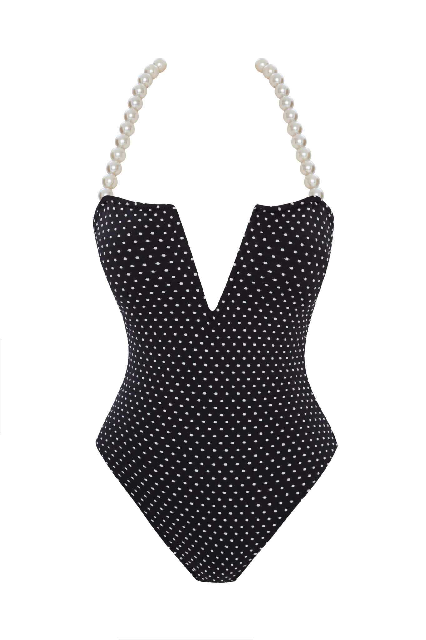 Betty Siyah Puantiyeli İnci Detaylı Mayo