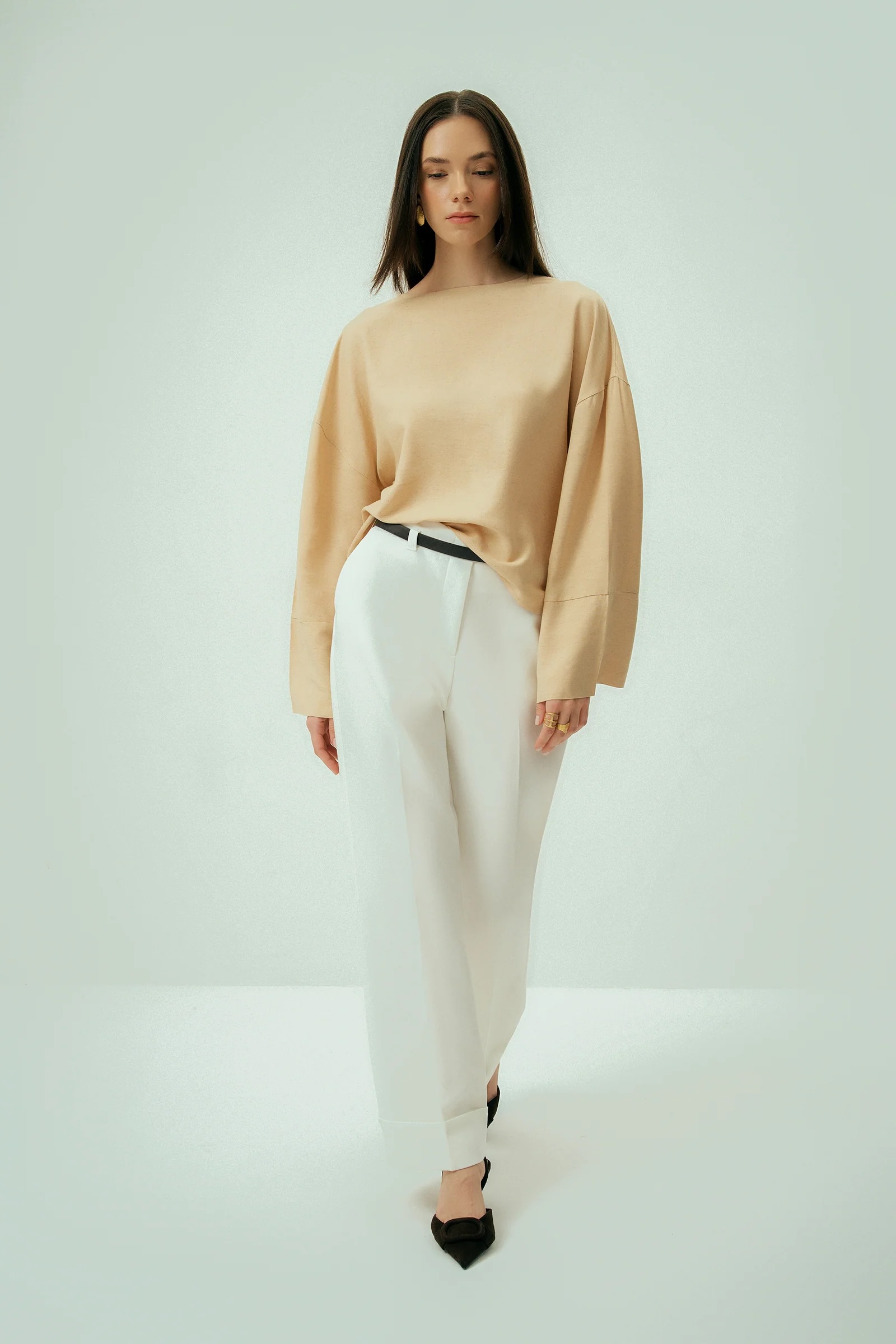 Glow Bağcıklı Çift Taraflı Giyilebilir Ekru Keten Gömlek