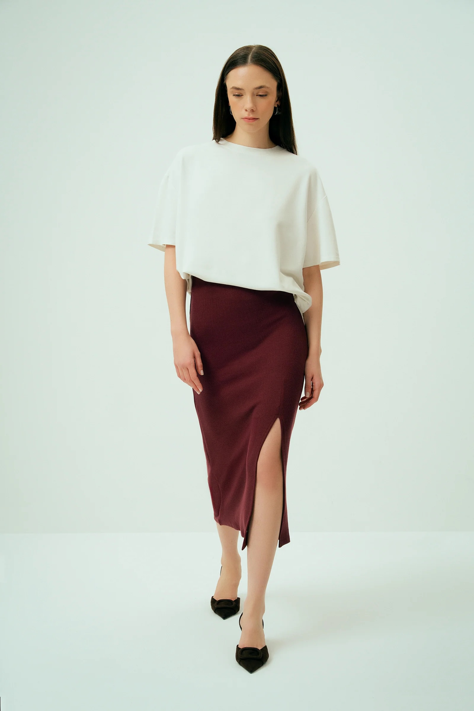 Spirit Modal Midi Etek Bordo