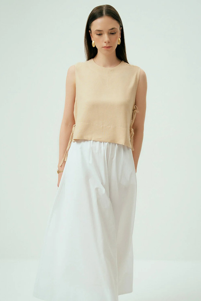 Luna Bağcıklı Sıfır Kollu Doğal Keten Top