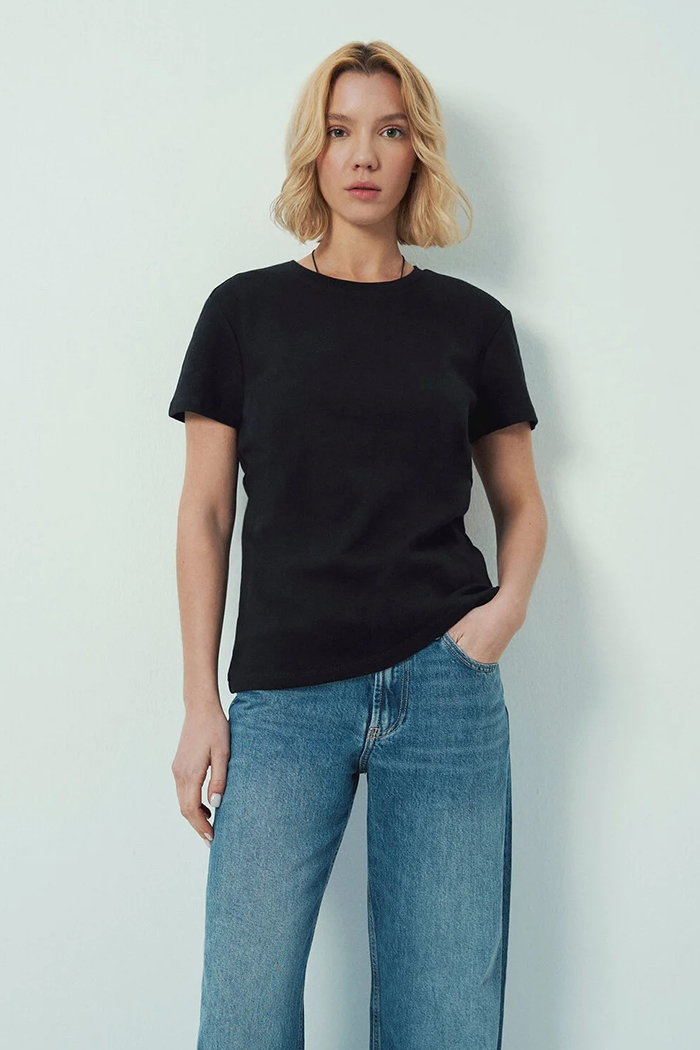 Everlasting Comfort Fit Basic Siyah Ribana T-shirt