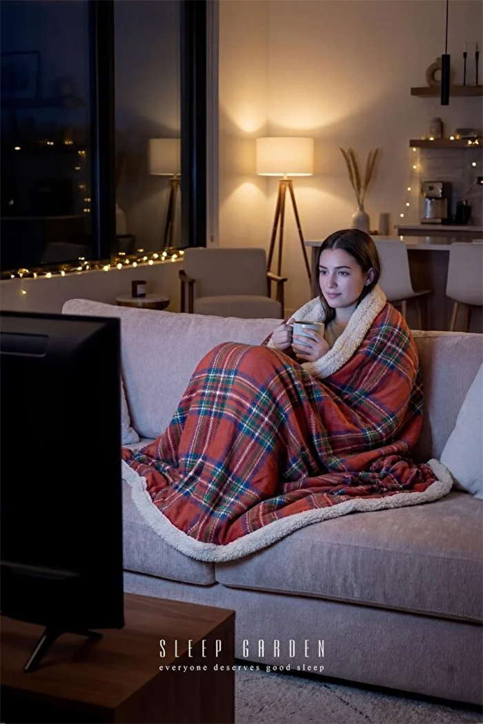 Tv Battaniyesi İki Taraflı Peluş Konforlu Şık Kırmızı 120x170