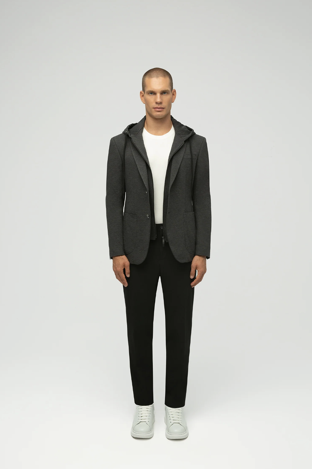 Eran Antrasit Çıkarılabilir Kapüşonlu Örme Blazer