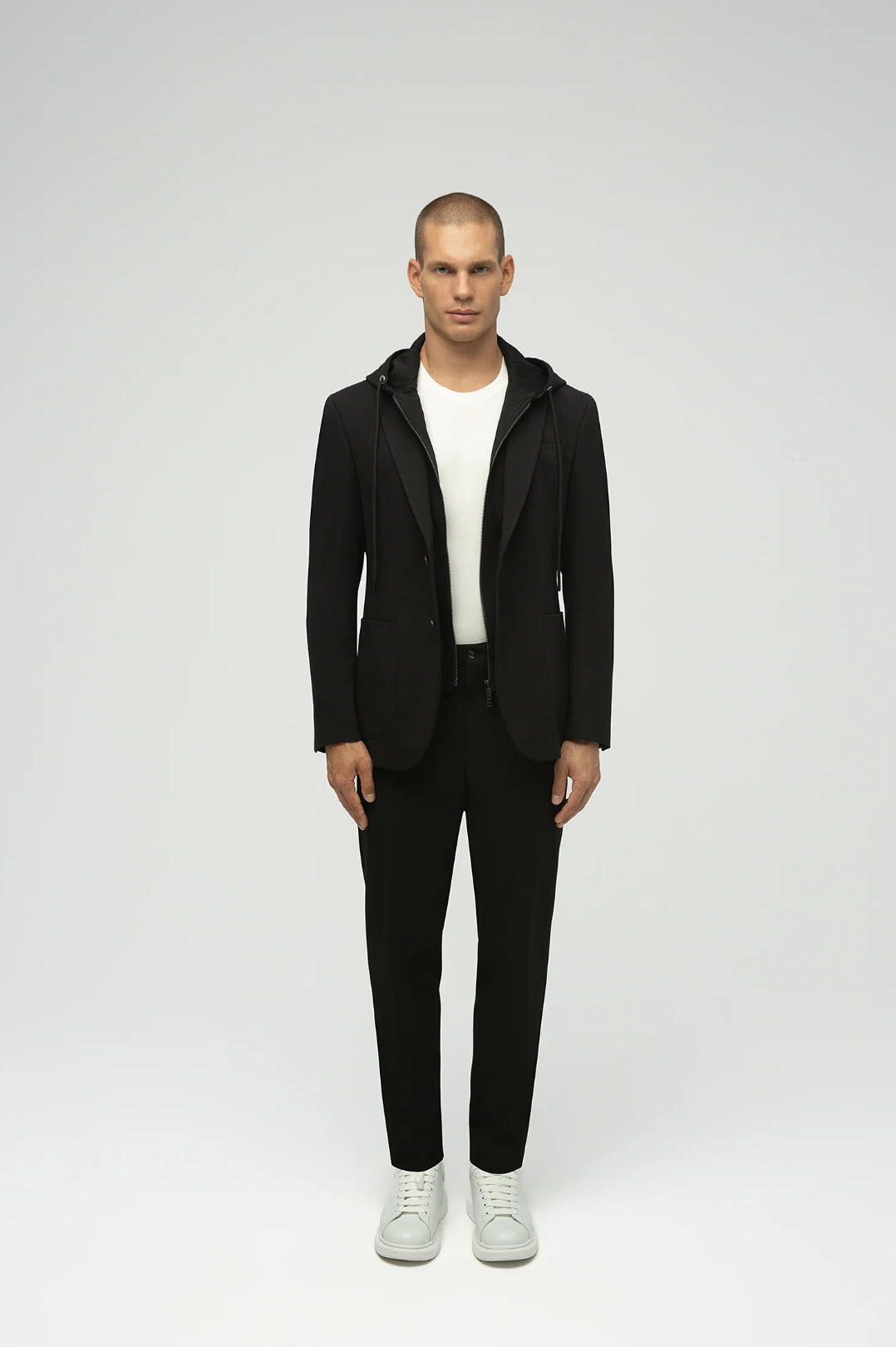 Eran Siyah Çıkarılabilir Kapüşonlu Örme Blazer