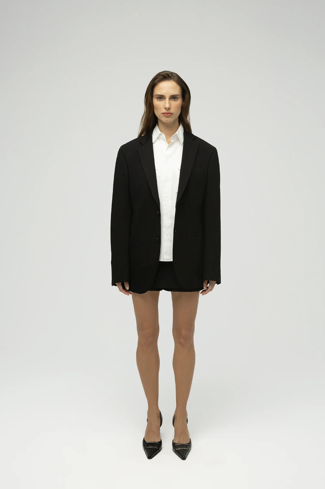 Eran Siyah Çıkarılabilir Kapüşonlu Oversize Blazer