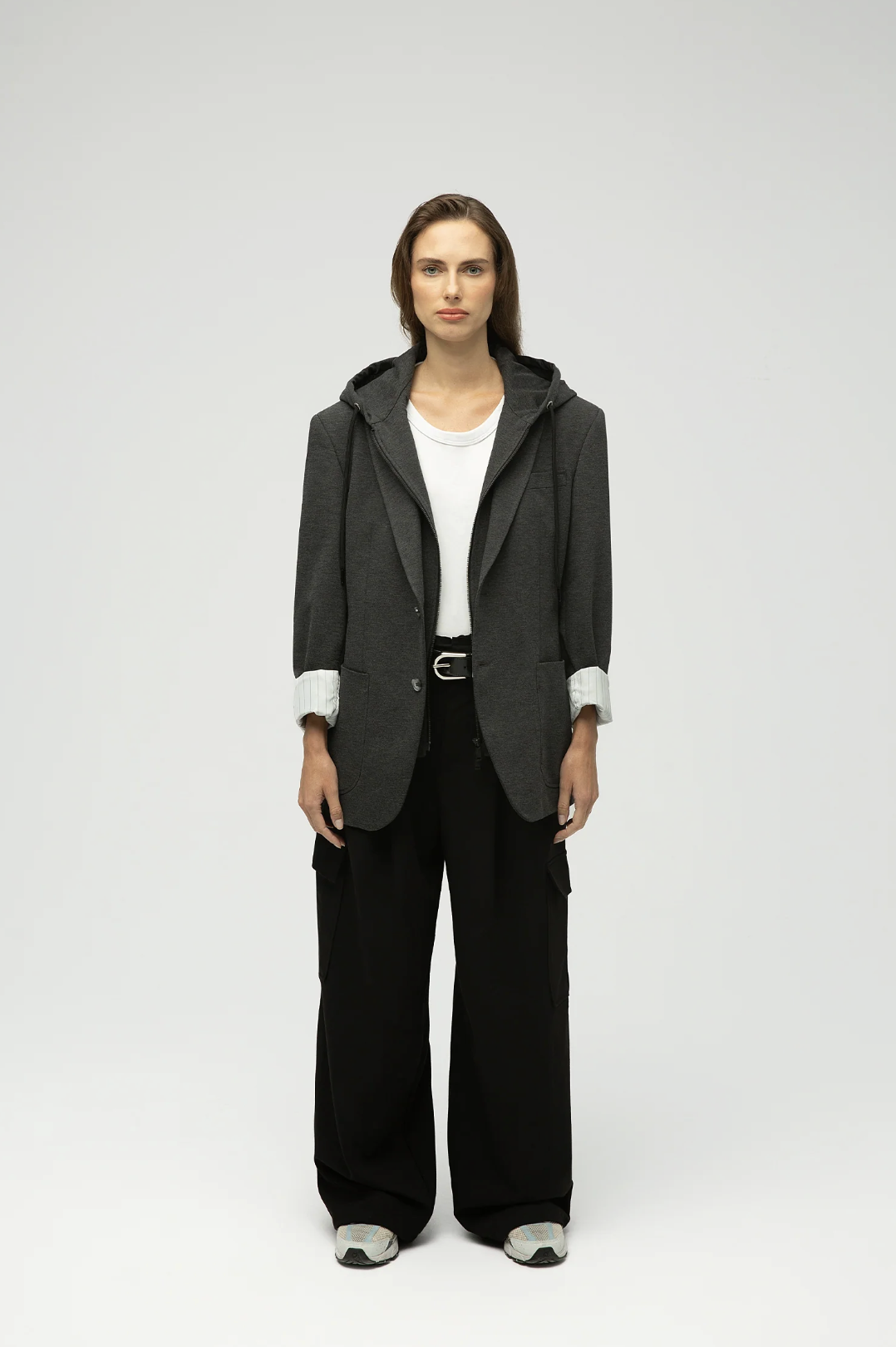 Eran Antrasit Çıkarılabilir Kapüşonlu Oversize Blazer