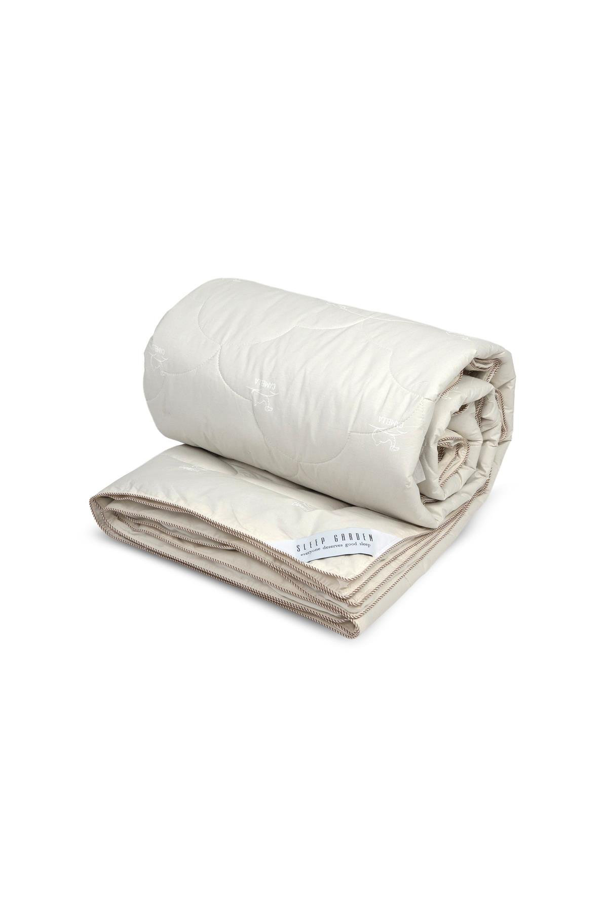 Deve Tüyü Yorgan Biyeli Şık Tek Kişilik 155x215 cm Jüt Keten Çantalı