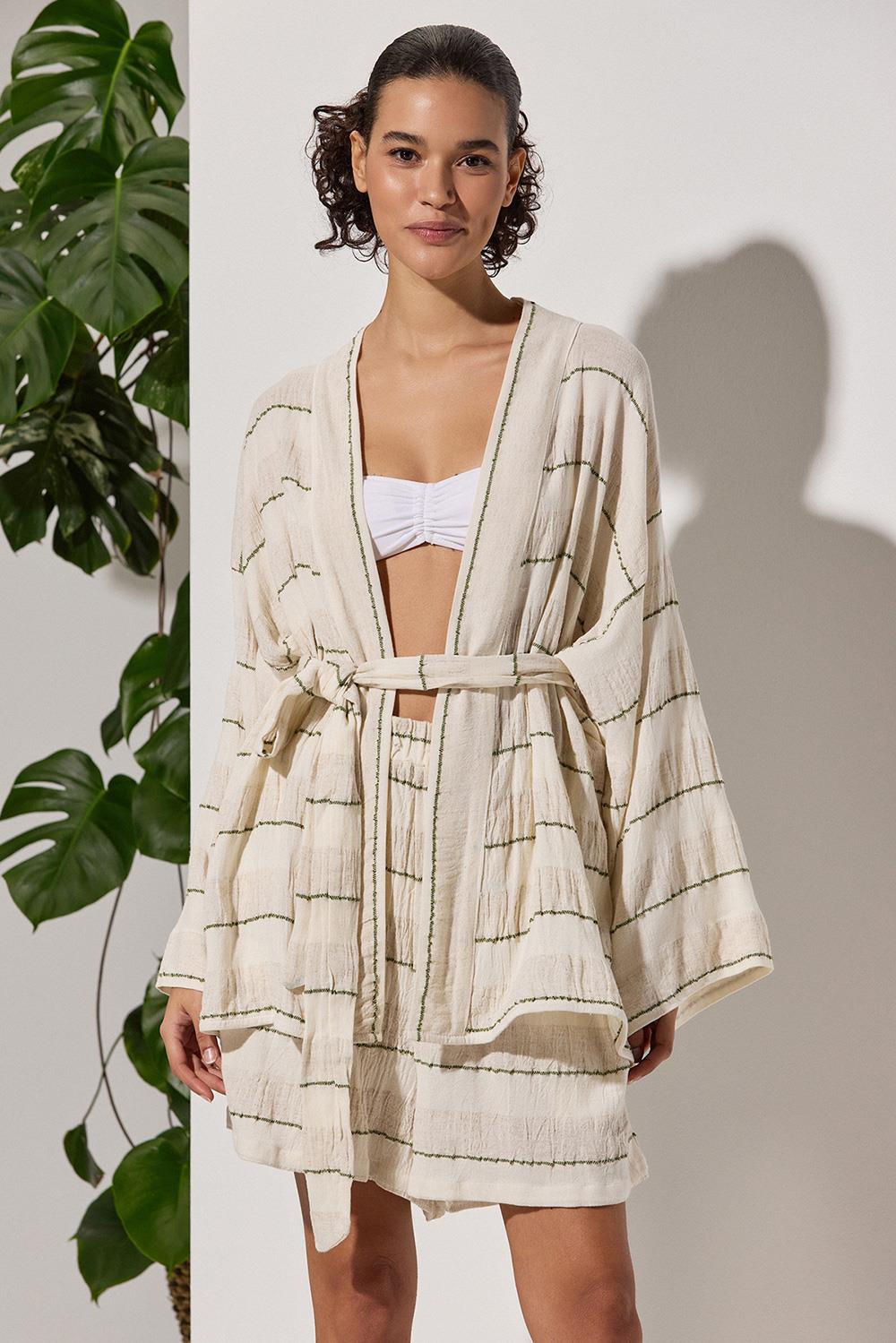 Naturel Krem Detaylı Kimono