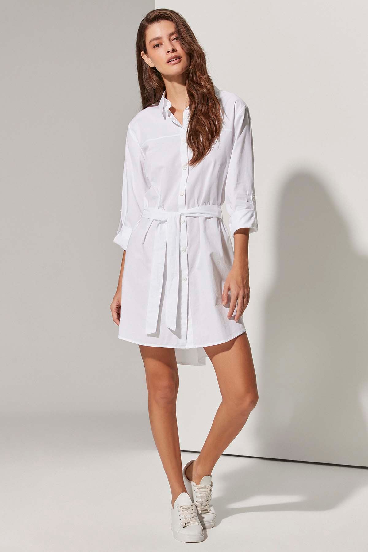 Poplin Beyaz Gömlek Elbise