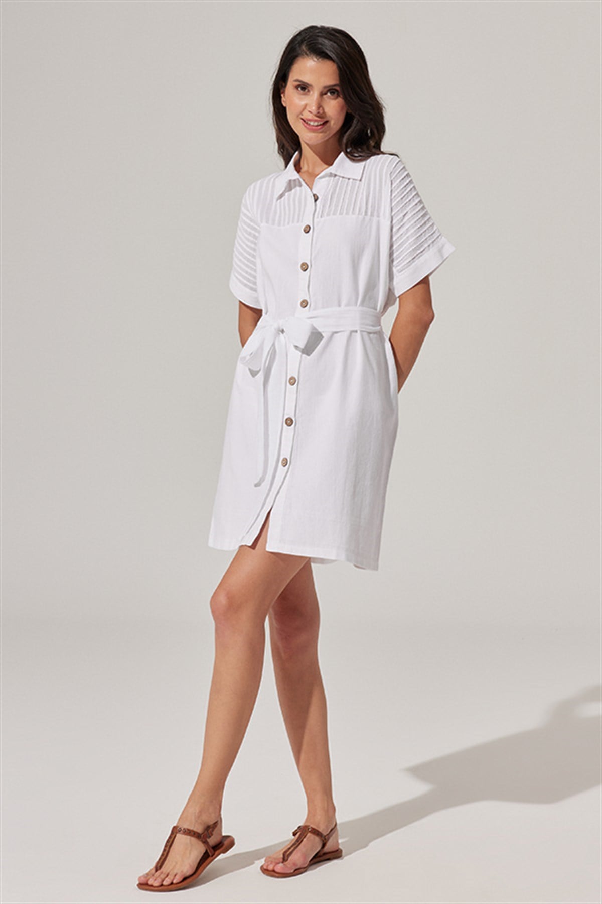 Omuzları Nervür Detaylı Elbise