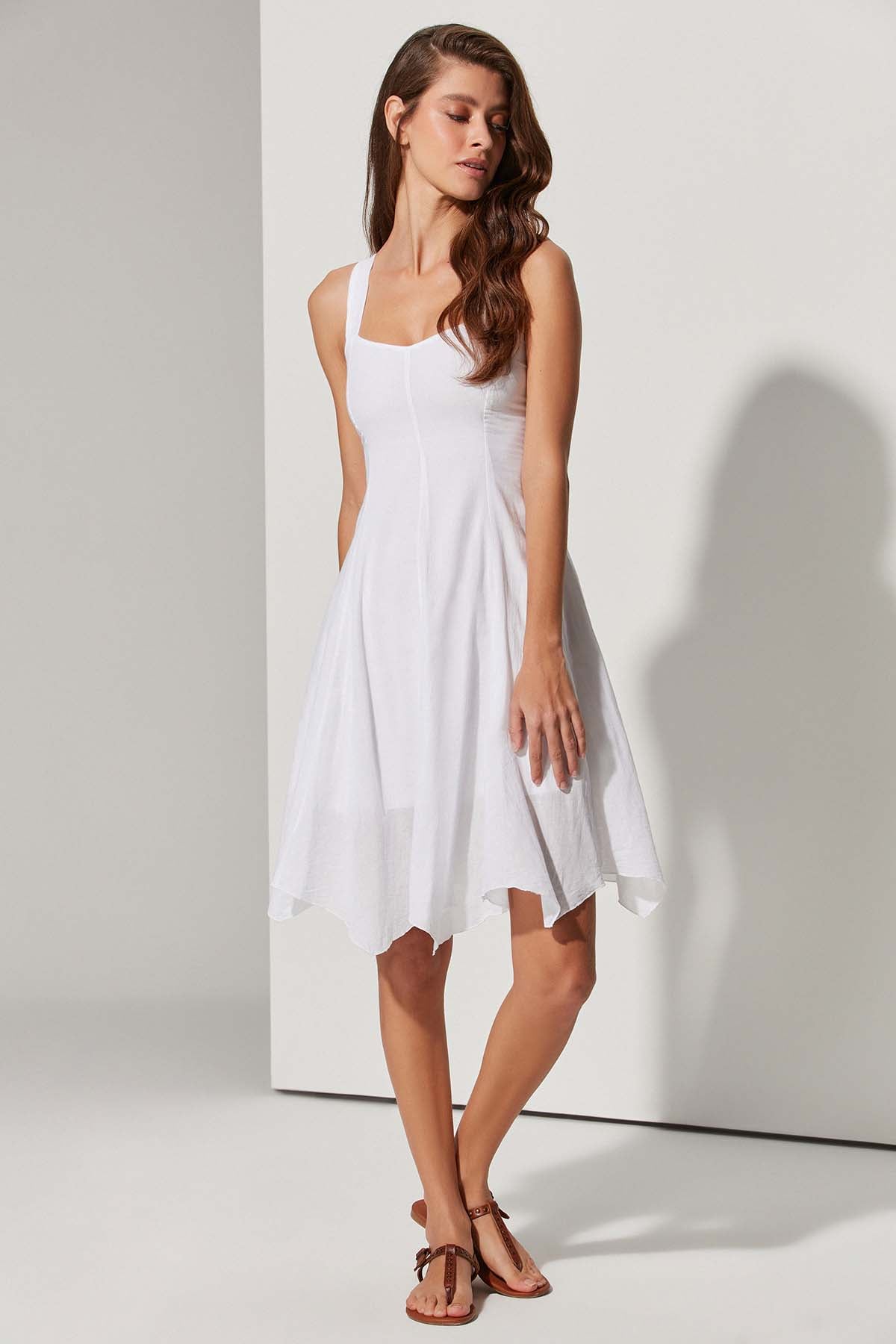 Askılı Beyaz Bodrum Bezi Kısa Elbise