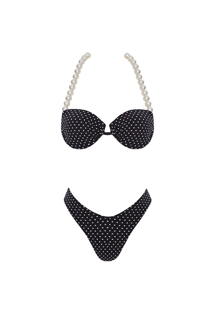 Betty Siyah Puantiyeli İnci Detaylı Bikini