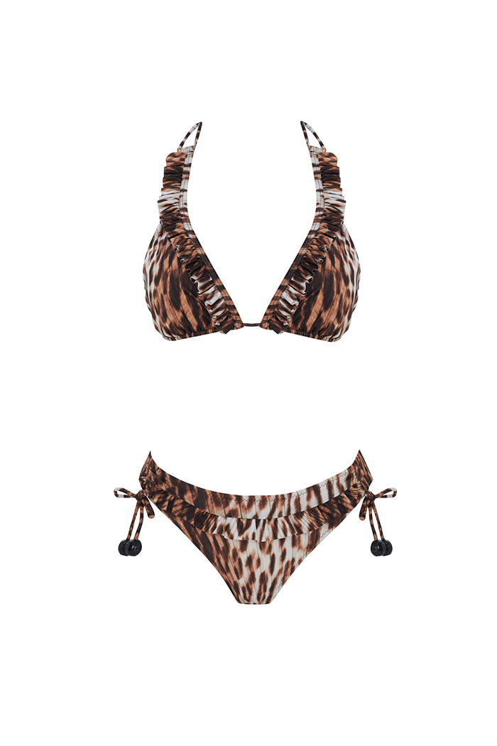 Ava Leopar Desenli Fırfır Detaylı Bikini