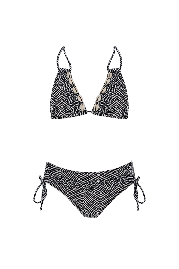 Mona Zebra Desenli Fırfır Detaylı Çocuk Bikini