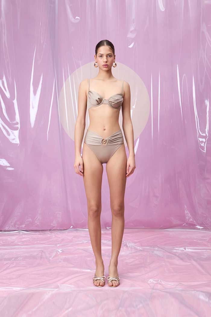 SERENATA STONE BEIGE GÜNEŞ AKSESUARLI BALENLİ YÜKSEK BEL BİKİNİ TAKIMI