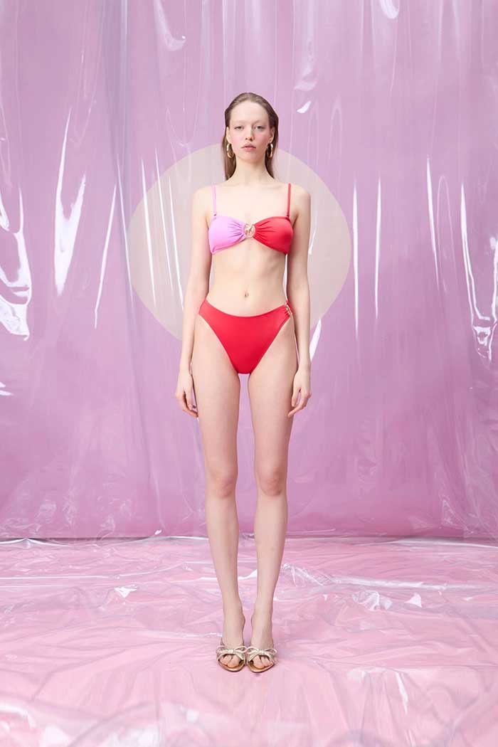 NEBULAE RUBY RED AND PINK ÇİFT RENKLİ DENİZ YILDIZI AKSESUARLI STRAPLEZ BİKİNİ TAKIMI