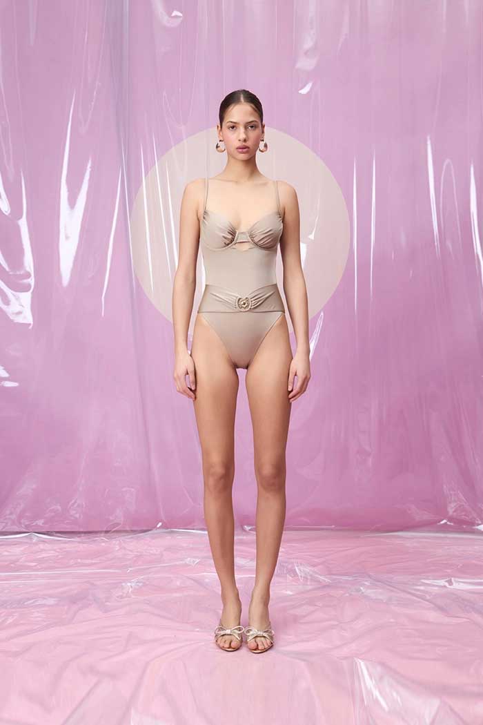 ROSITA STONE BEIGE GÜNEŞ AKSESUARLI BALENLİ KEMER DETAYLI MAYO