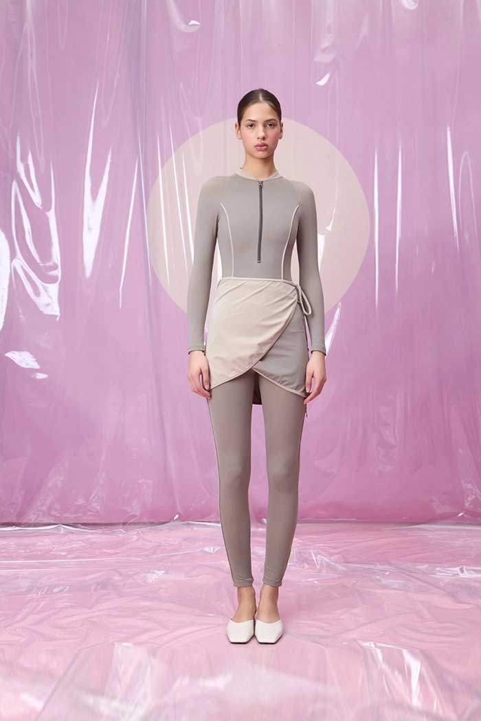 CANDORA CRISPALE GREY FERMUAR DETAYLI ETEKLİ TESETTÜR TAKIM MAYO