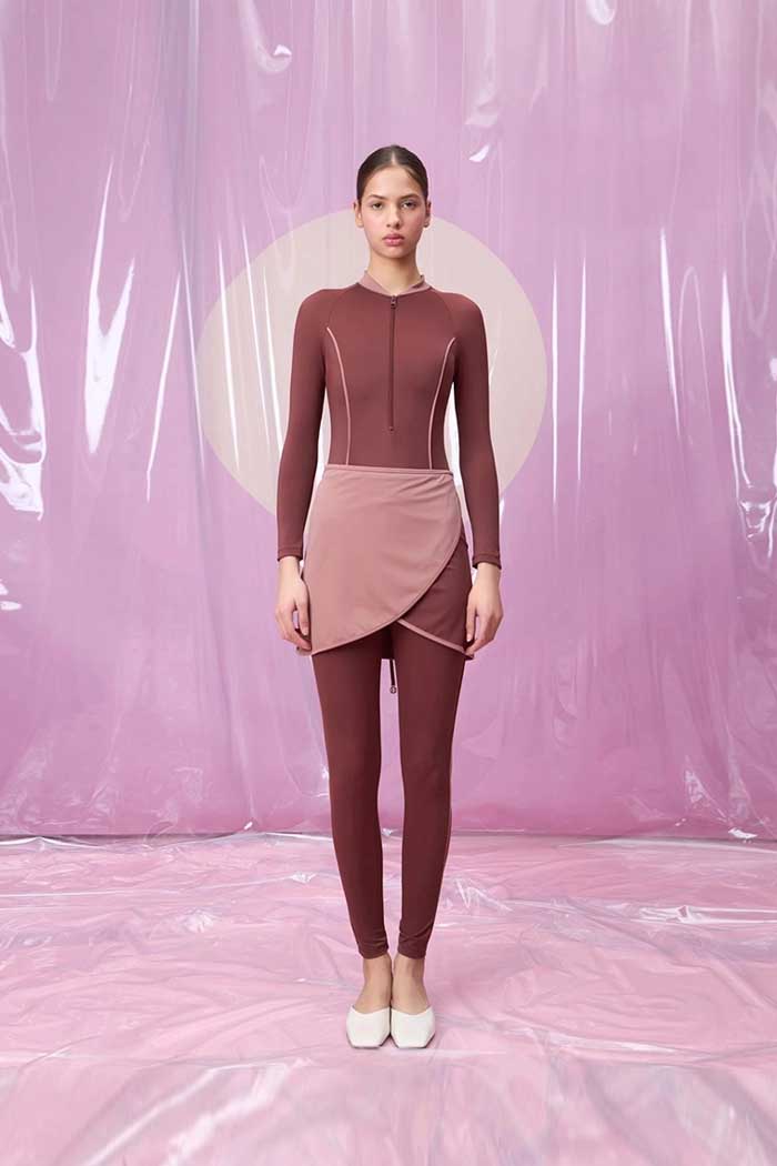 CANDORA ROSEWOOD FERMUAR DETAYLI ETEKLİ TESETTÜR TAKIM MAYO