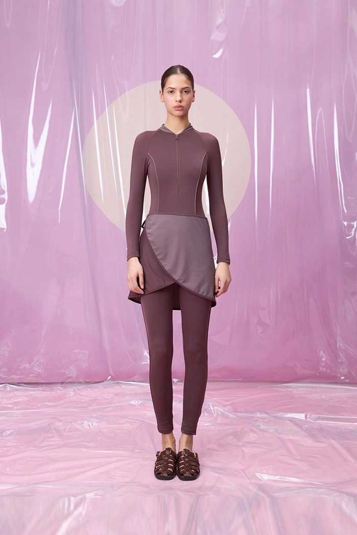 CANDORA ROUGE FERMUAR DETAYLI ETEKLİ TESETTÜR TAKIM MAYO