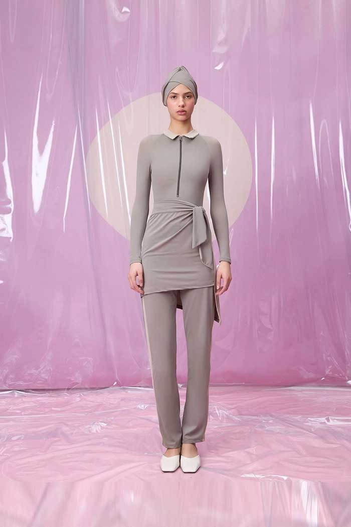 ROMINA CRISPALE GREY POLO YAKA ETEKLİ TESETTÜR TAKIM MAYO