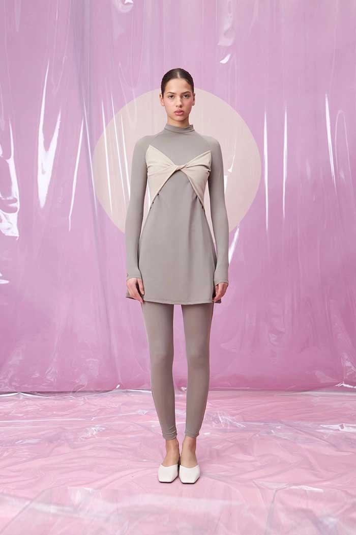 LAVANDA CRISPALE GREY DÜĞÜM DETAYLI UZUN TESETTÜR TAKIM MAYO