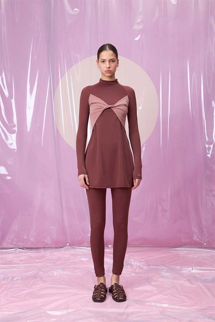 LAVANDA ROSEWOOD DÜĞÜM DETAYLI UZUN TESETTÜR TAKIM MAYO