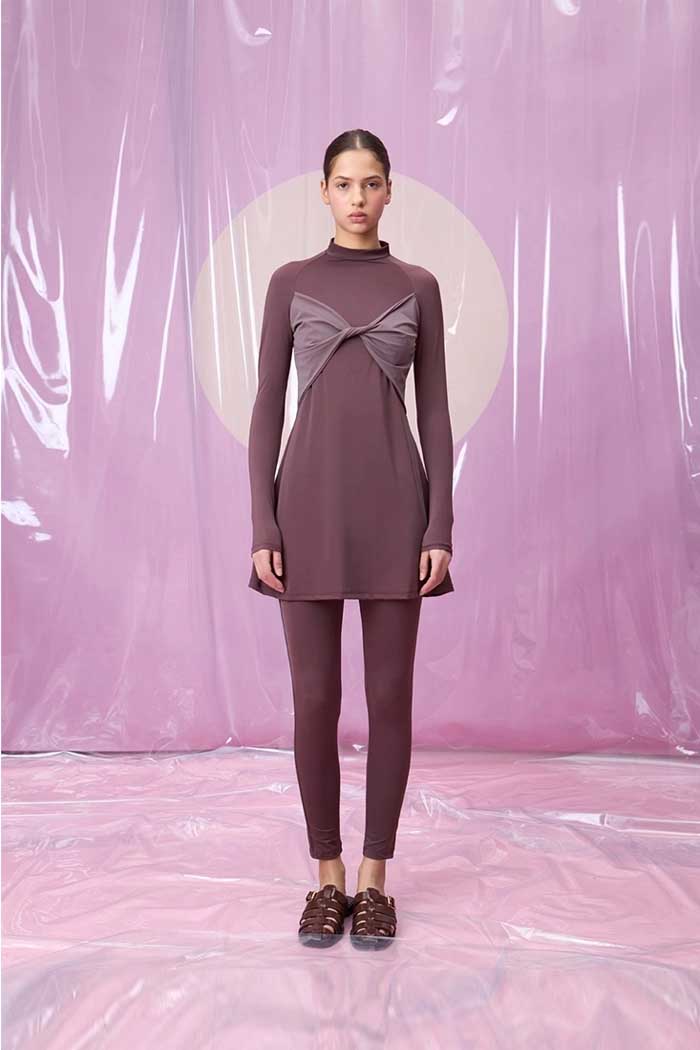 LAVANDA ROUGE DÜĞÜM DETAYLI UZUN TESETTÜR TAKIM MAYO