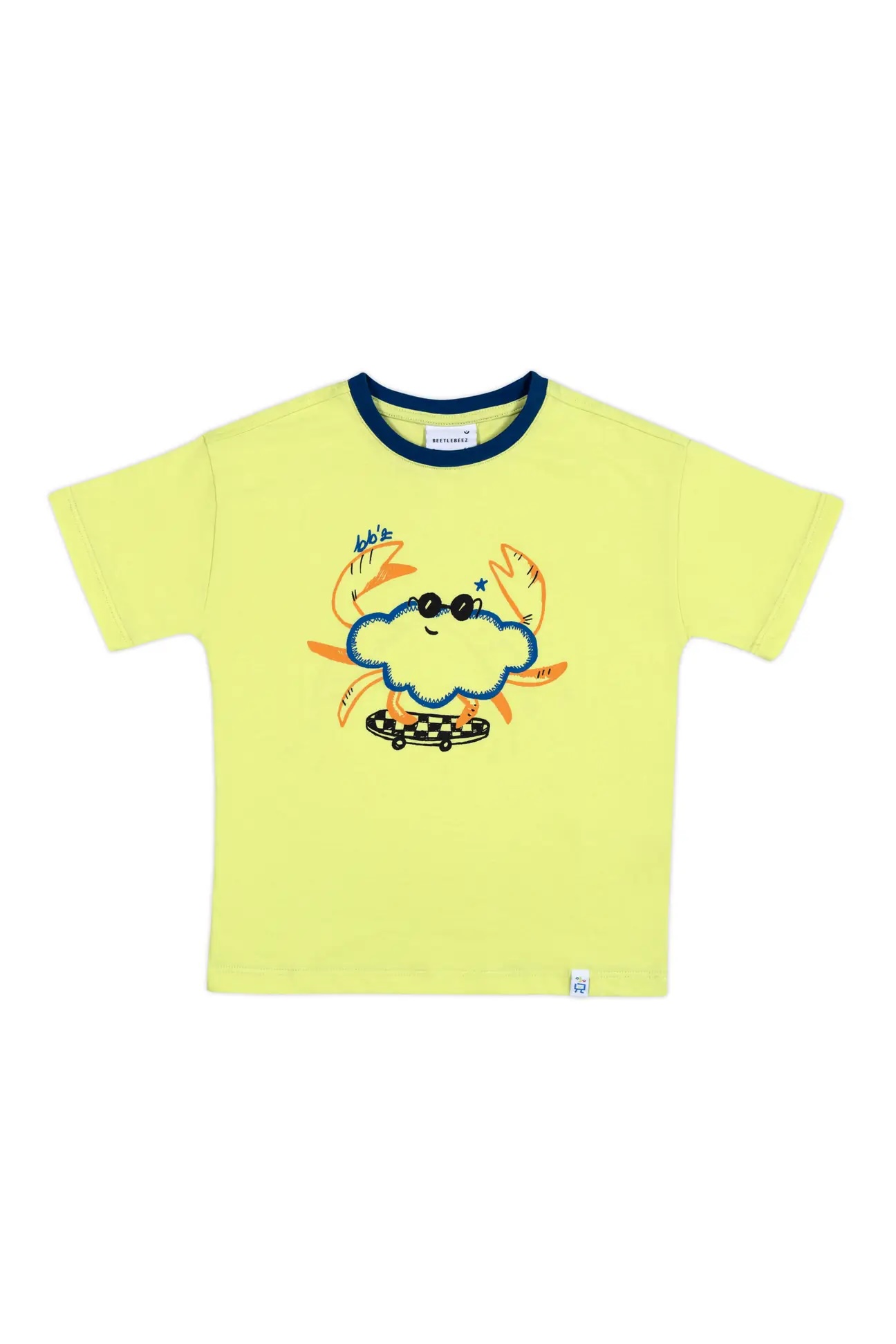 Cool Funny Crab Oversize T-Shirt - Lime (Mavi Ribanalı)
