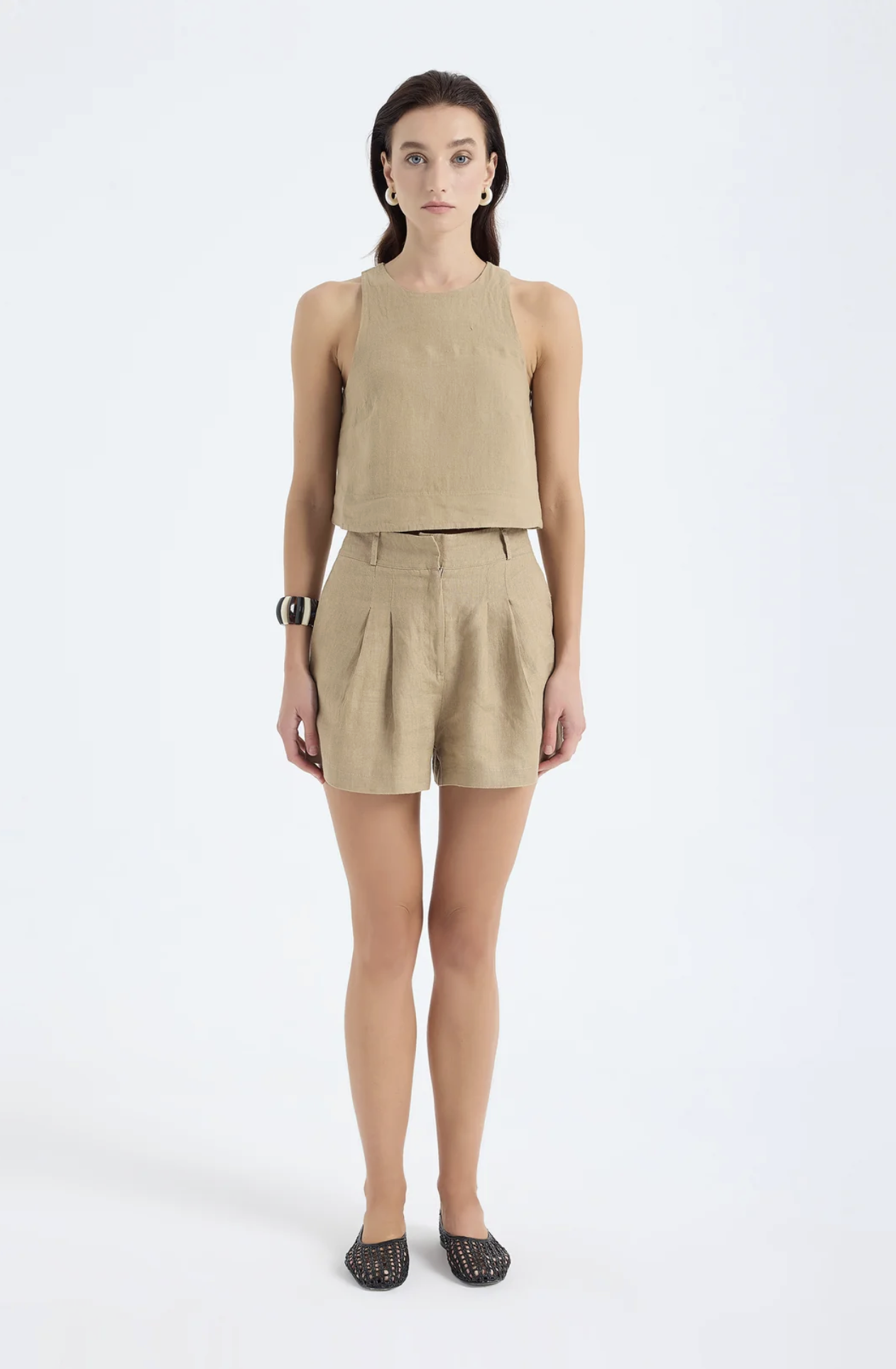 Lena Keten Crop Top-Bej