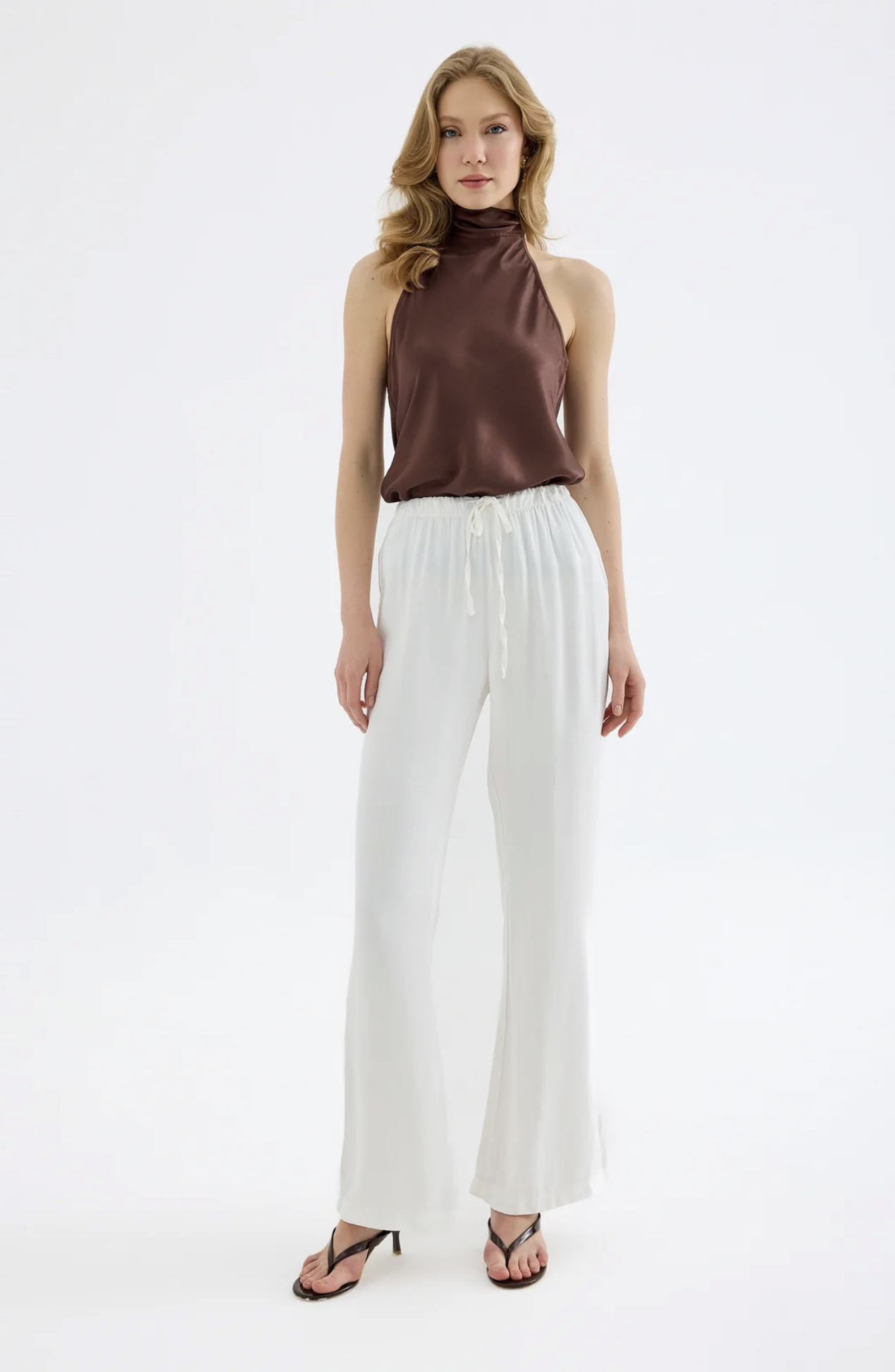 Arden Silk Effect Viskon Karışımlı Pantolon - Beyaz