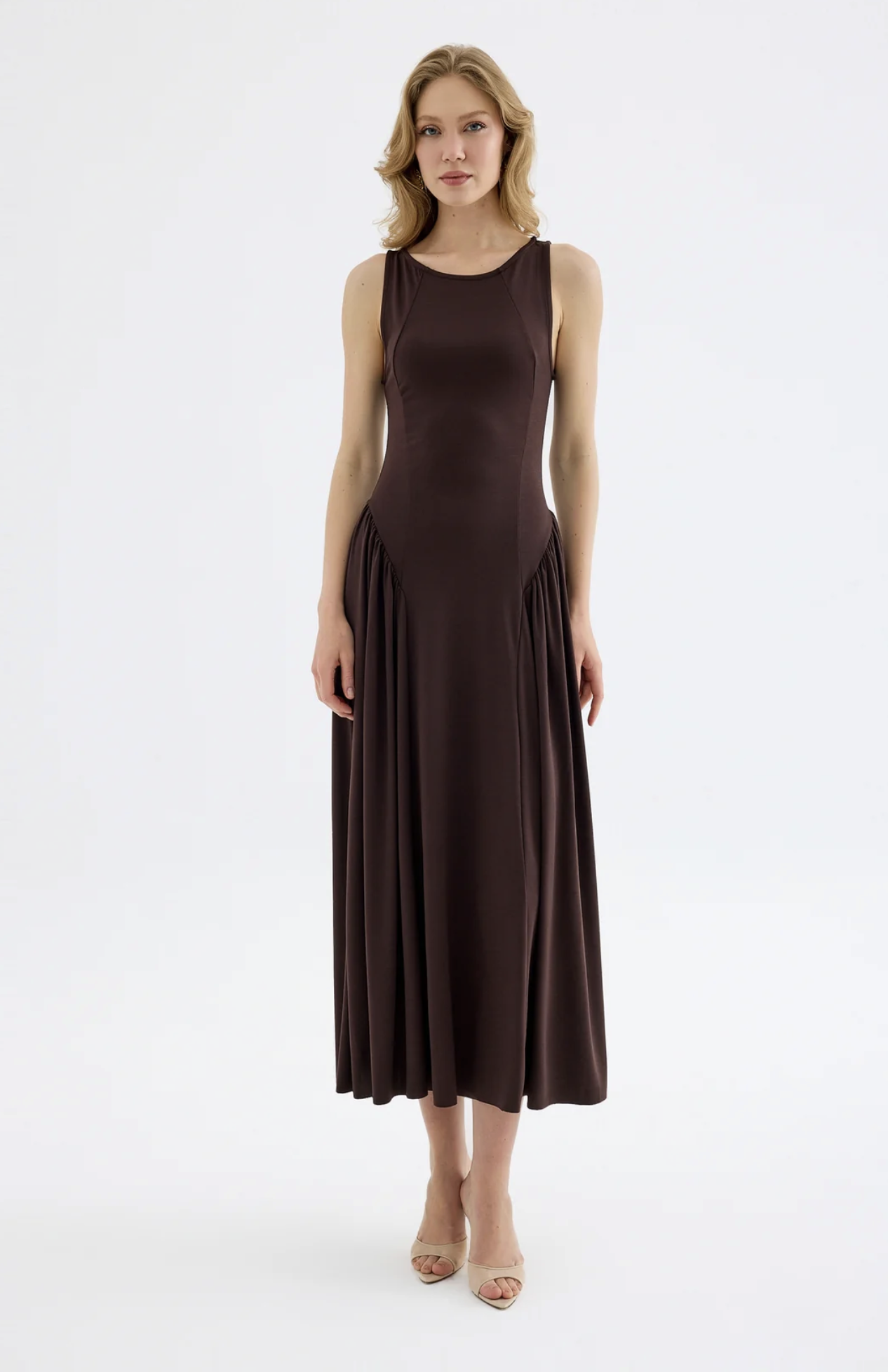 Elaris Viskon Bodycon Maxi Elbise - Kahverengi