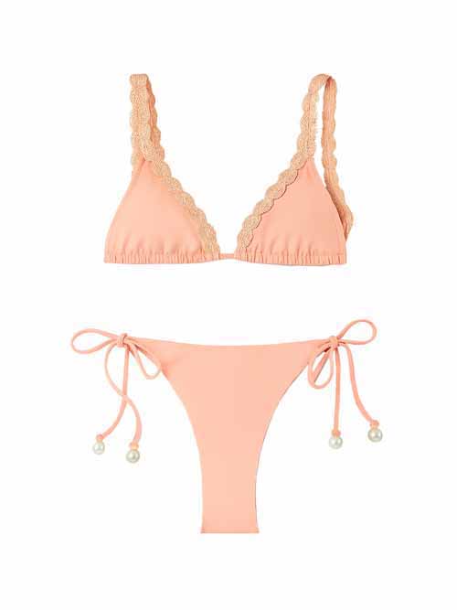 Marilla Salmon Bikini – Macrame Details & Pearl