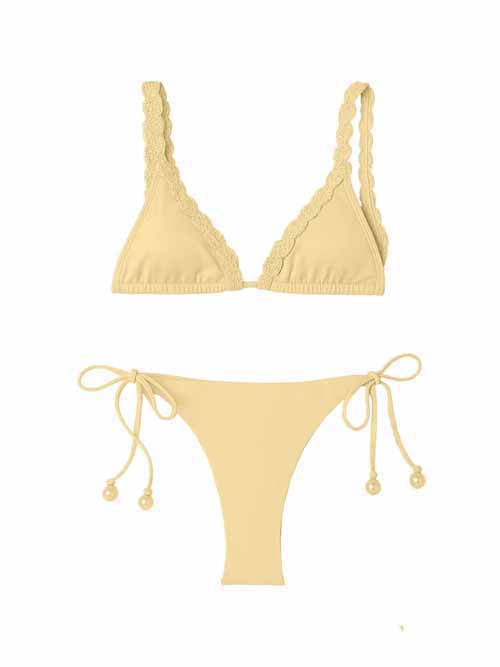 Marilla Yellow Bikini – Macrame Details & Pearl