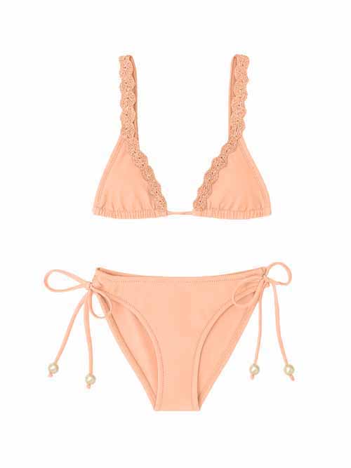 Marilla Salmon Kids Bikini Macrame Detials & Pearl
