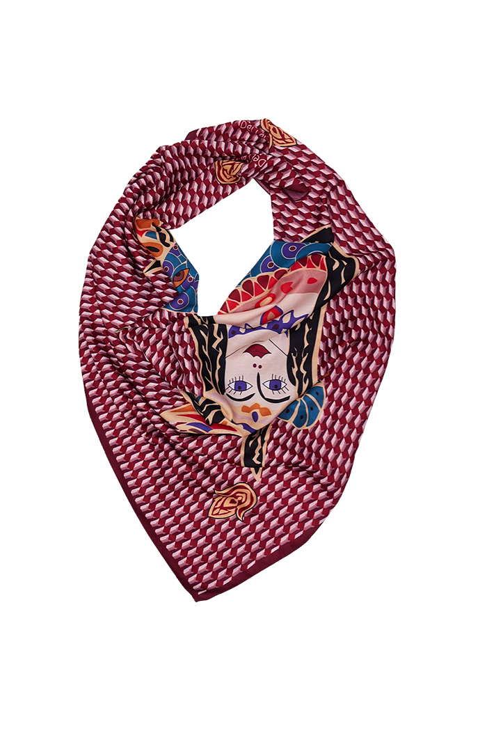 Bordo Şahmeran Monogram Fular