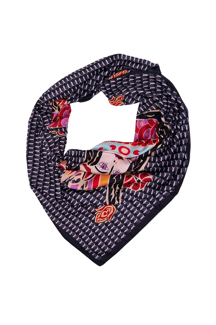 Siyah Şahmeran Monogram Fular