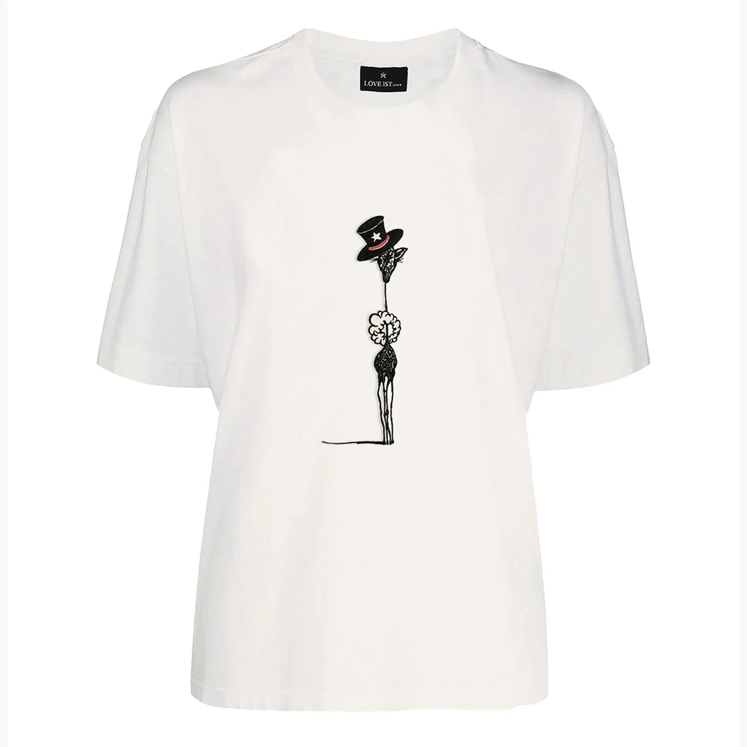 Giraffa Nakışlı Rahat Kesim Pamuklu Beyaz Tshirt