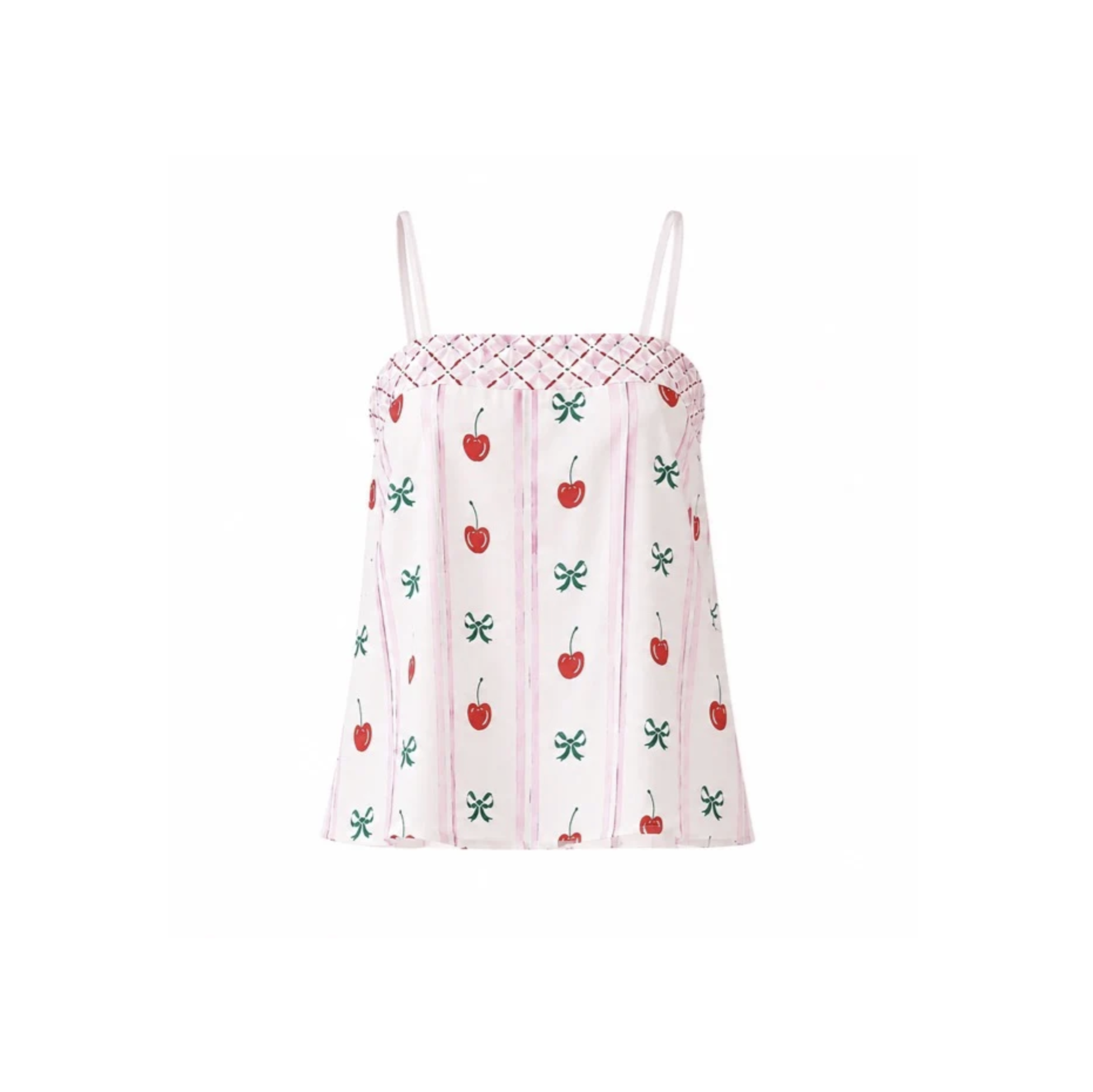 Cherry Keten dokulu askılı bluz