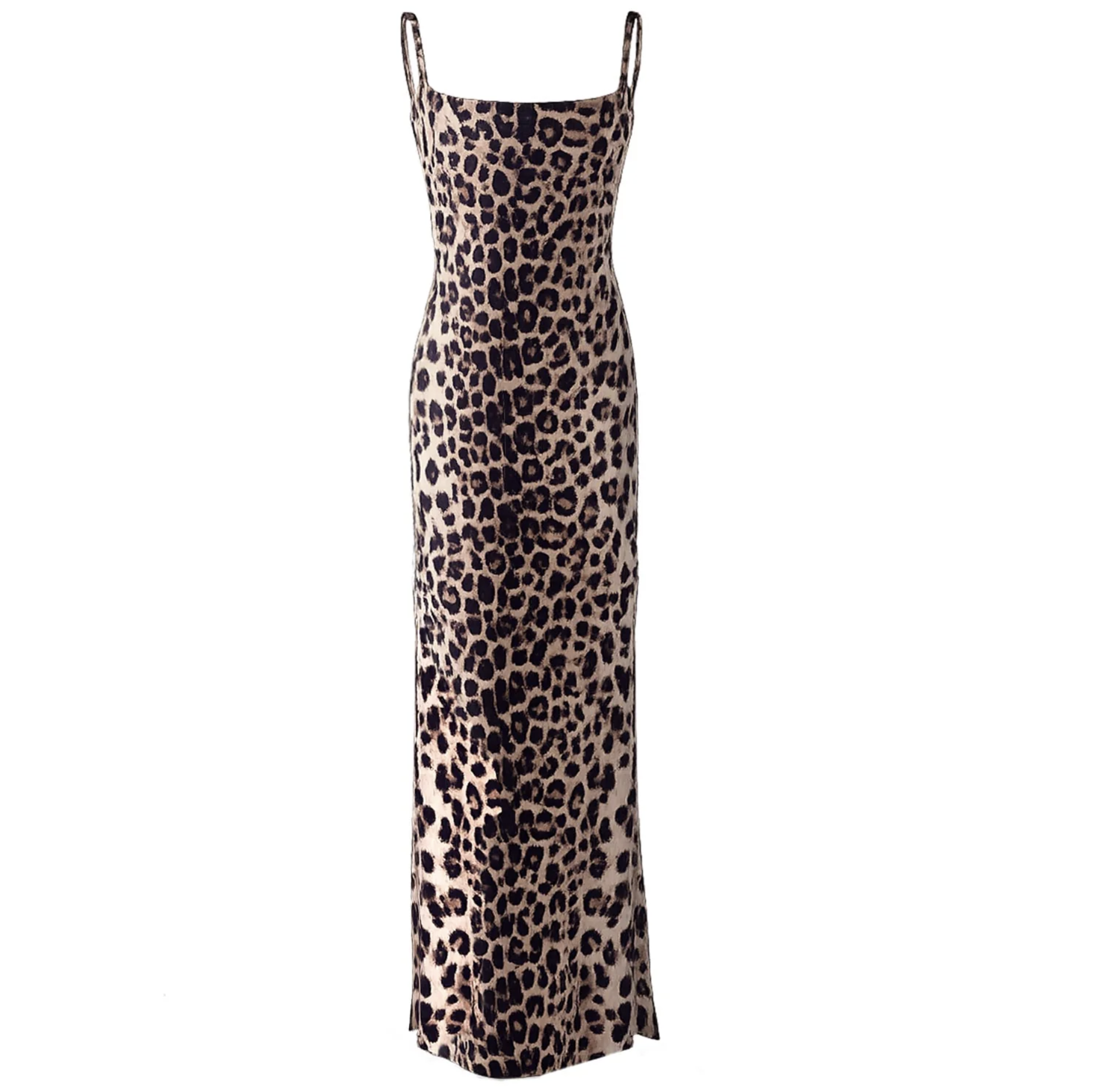 Leopar Desenli Saten Elbise