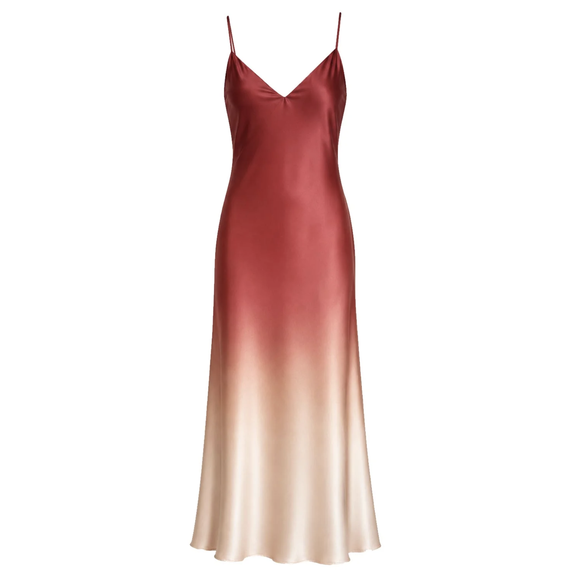 Sienna Bordo Ombre Saten Slip Midi Elbise
